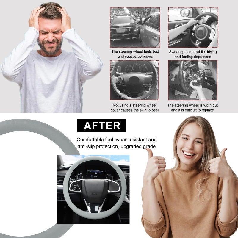 DXNQ Car Steering Wheel Cover  13 to 14.17 inches Anti-Slip Silicone Steering Wheel Protector  Soft Flexible Shock-Absorbent Steering Wheel Protective Cover for Most Car Models (Gray) - Image 5